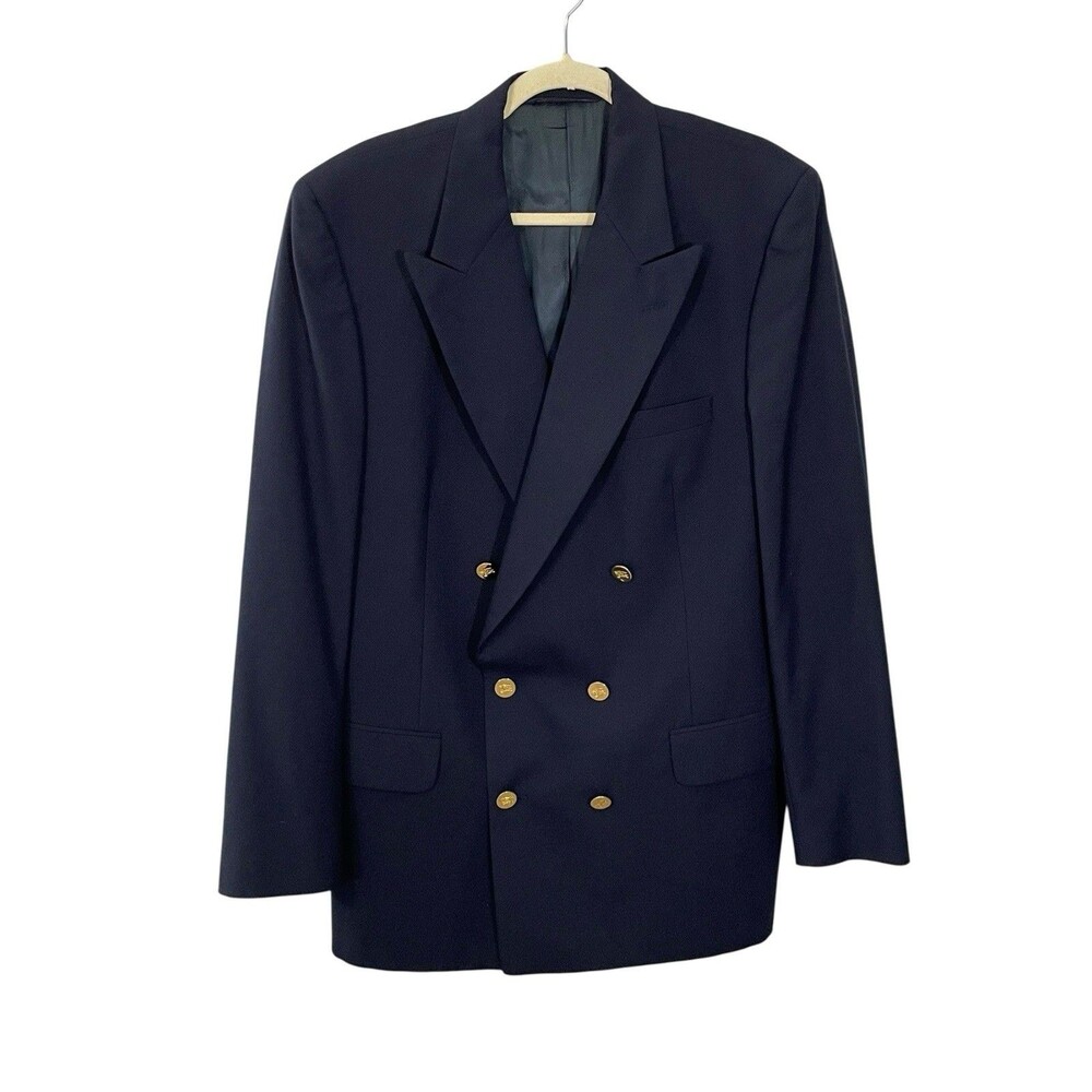VINTAGE Burberry Blazer Men's 44R Dark Navy Blue 100% Wool‎ Jacket EUC